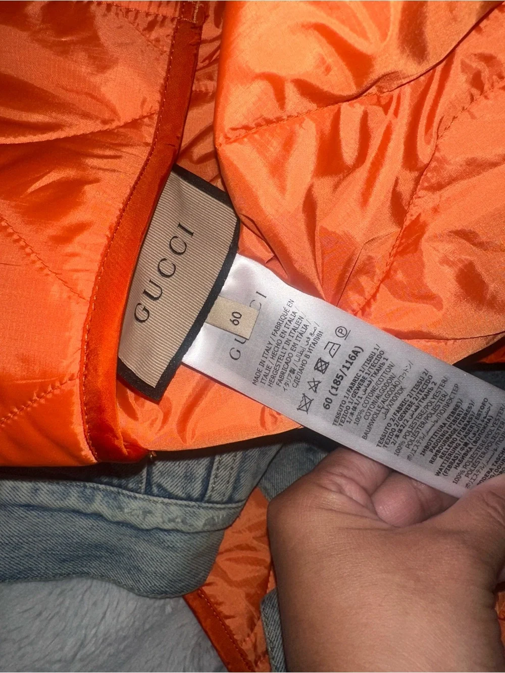 Gucci Reversible Blue Denim Jacket with Orange Quilted Lining